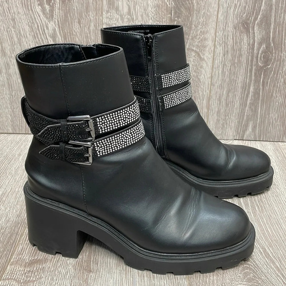 Steve Madden North Chunky Platform Boots Embellished Buckle Straps Black 10 - Picture 5 of 16